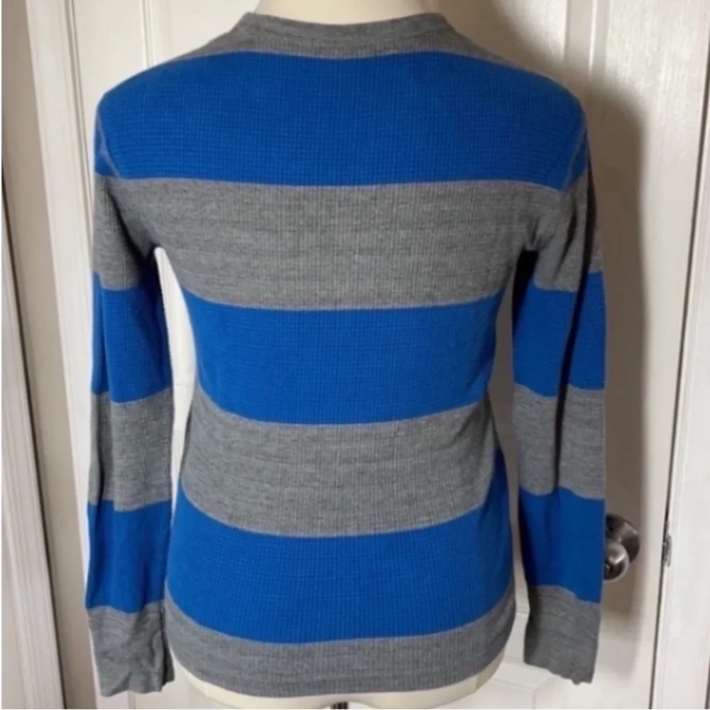 American Eagle Shirt Thermal Striped Sweater Gray Blue Long Sleeve Stripes Knit - Picture 7 of 16